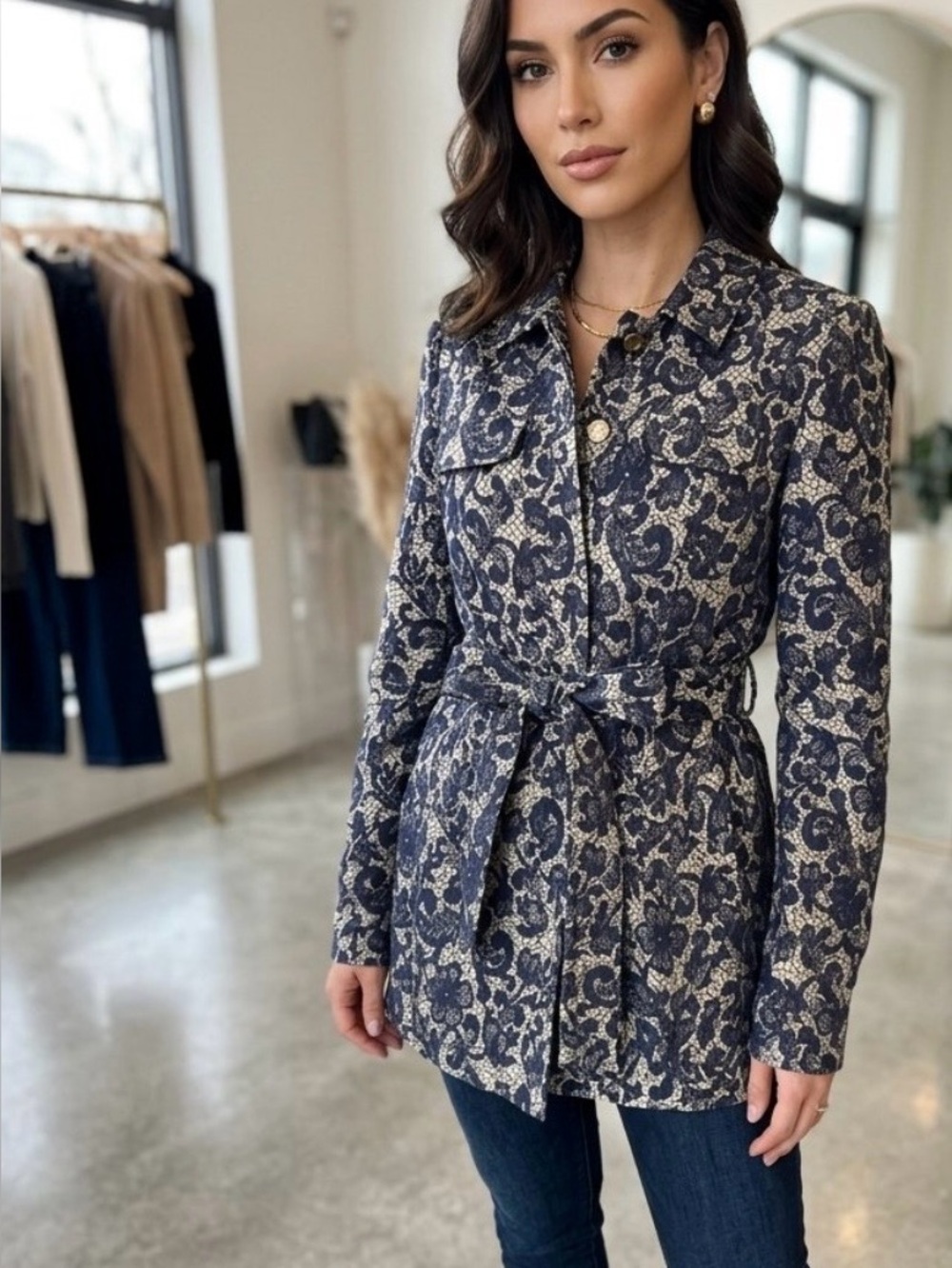 Walter Baker Brocade Tie Front Jacket